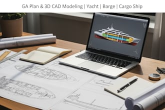detailed ga plan and 3d cad model for yacht, barge, or cargo ship boats,
