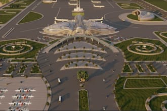 create 3d modelling airports, scenery, buildings,  airplanes for msfs with lods