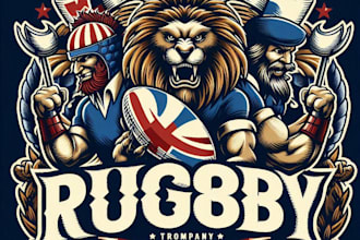make a vintage rugby team mascot logo with t shirt design