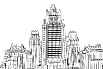 draw a detailed vector line art of any building, house illustration