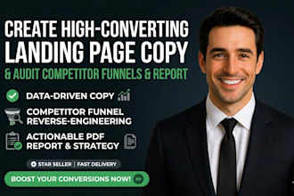 create high converting landing page copy and audit competitor funnels and report