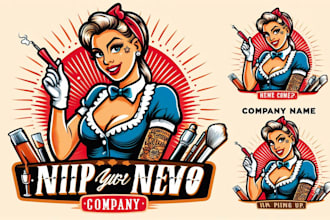 make retro pinup waitress tattoo mascot logo design without any copyright