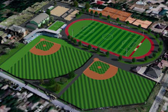 refurbish 3d sport complex,stadium arena,football grid,padel court,revit render