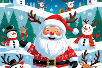 do christmas illustrations for children book, picture book coloring book, poster