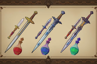 hand draw 2d rpg game design props, art and icons