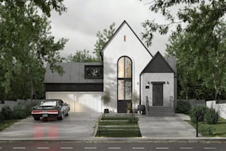build 3d neo contemporary design, cgi facade exterior,farm house, autocad render