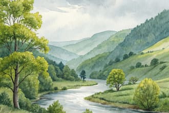 paint realistic landscape watercolor painting illustration