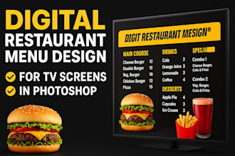 create digital restaurant menu design food, tv screen menu