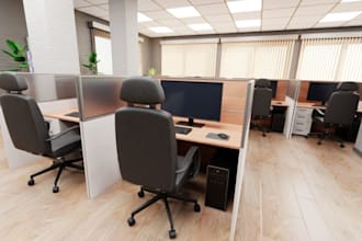 redesign 3d office interior, commercial workspace furniture layout,cgi rendering