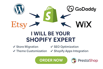 be your shopify expert, migrate from wordpress godaddy wix etsy to shopify store