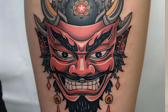 design a japanese hannya mask tattoo for you