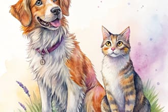 paint dog, cats, whatever pet portrait with watercolor