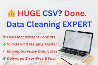 do data entry, cleaning, formatting, merging and deduplication for CSV, excel