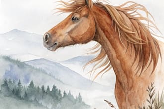 create watercolor portrait illustration of horse