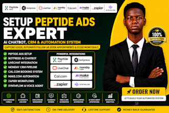 setup peptide ads botpress livechat monday CRM calcom makecom zapier synthflow