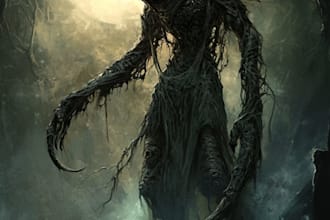 create an dark fantasy horror and creature illustrations