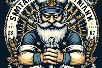 design a vintage nautical mascot logo with t shirt design