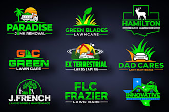 do a grass trimming, garden, landscape, lawn care, cattle and agriculture logo