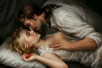 draw nsfw couple art semi realistic character design romance book cover or vovel