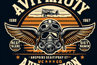 design a vintage wings aviation mascot logo with t shirt design