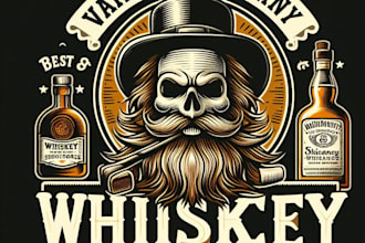 design a vintage whiskey brand mascot logo with t shirt design
