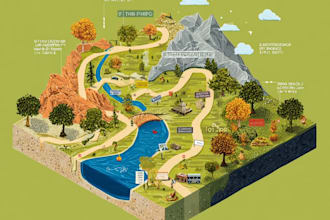 design a detailed isometric map or vector location art