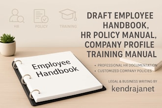 draft employee handbook, HR policy manual, company profile, training manual