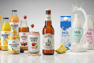 design juice label for beverages beer, energy drink liquid milk can water bottle