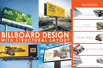 design billboard with structural detail and branding layout