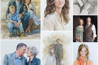 draw family portrait art , portrait art unique style