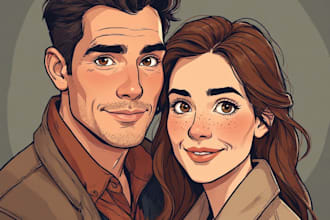 draw a cute couple, family portrait doodle for a gift