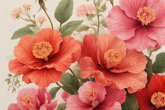 freehand digital botanical illustrations of flowers, plants