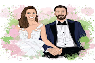 design couple portrait wedding portrait illustration