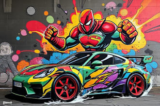 design graffiti murals wall arts and car warp or character