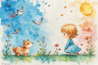 draw heartwarming children book art in watercolor style