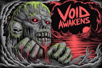 draw dark art, doom, stoner rock style for tshirt