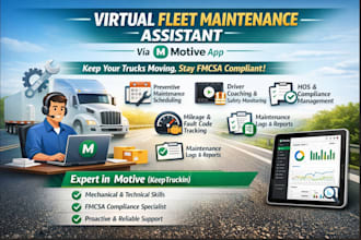 manage fleet logs, safety score, maintenance on motive app