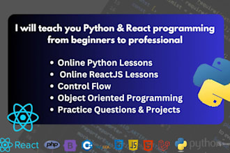 be your python react tutor beginner to advance coding lesson