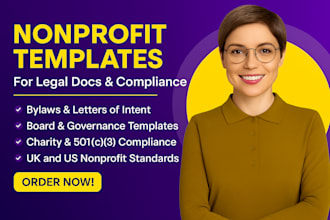 draft nonprofit bylaws, letters of intent or compliance documents