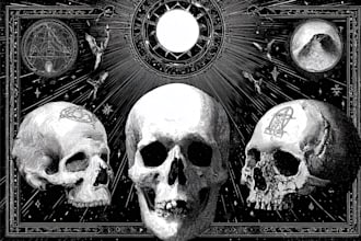 create doom, occult, death metal, black, and brutal tshirt illustrations