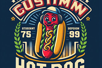 design high quality hot dog mascot logo with t shirt design