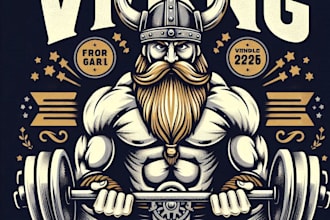 design high quality viking gym fitness mascot logo with t shirt design