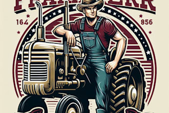 design high quality farmer tractor mascot logo with t shirt design