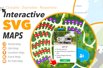 clickable interactive vector or svg map of USA, site plan, rv park, world map