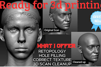 fix 3d stl file, scan product cleanup mesh head clean repair 3mf for 3d printing