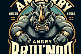 design high quality rhino gym mascot logo with t shirt design