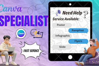 design creative canva posters, flyers brochure and slides