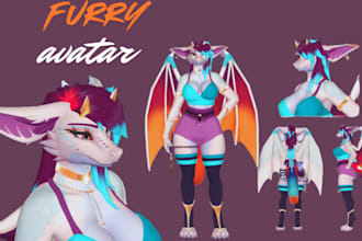 create custom furry vrchat avatar, furry nsfw, model furry avatar, 3d avatar