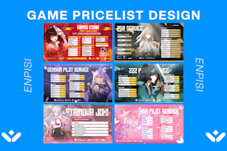 design pricelist game for you