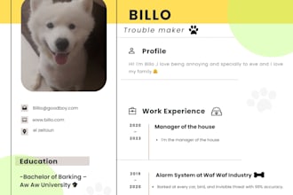 create a funny and creative CV or resume for your pet